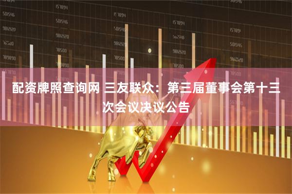 配资牌照查询网 三友联众：第三届董事会第十三次会议决议公告
