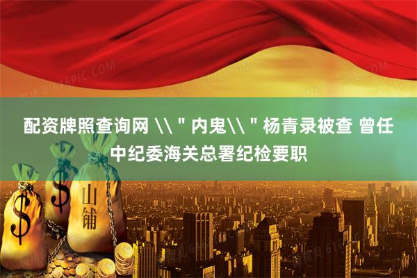 配资牌照查询网 \＂内鬼\＂杨青录被查 曾任中纪委海关总署纪检要职
